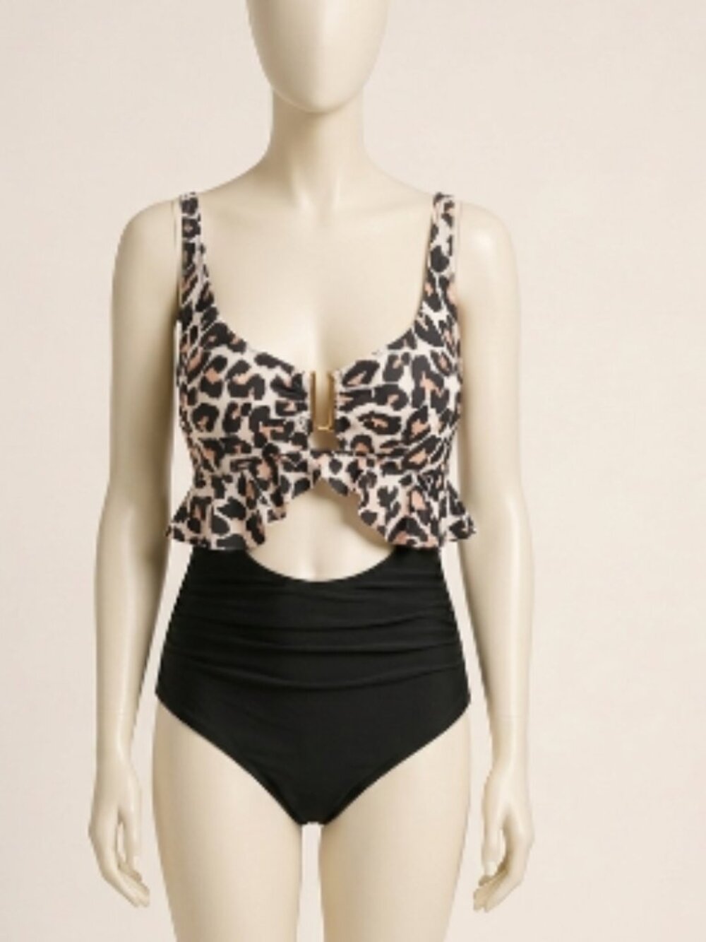 B2prity Leopard Black V-Neck Ruffle One Piece Swimsuit Size L New Sealed